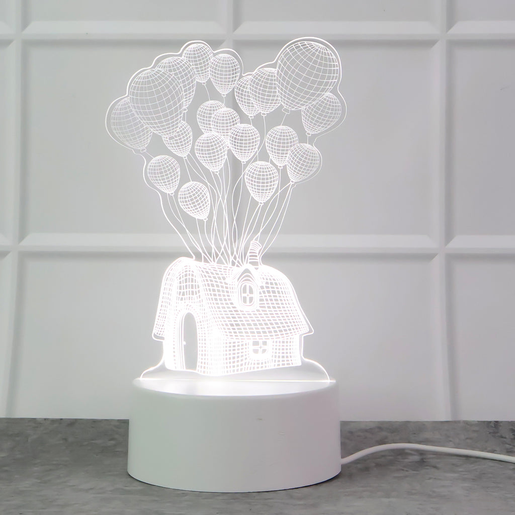 3d Illusion Led Night Lamp With House And Balloons Design